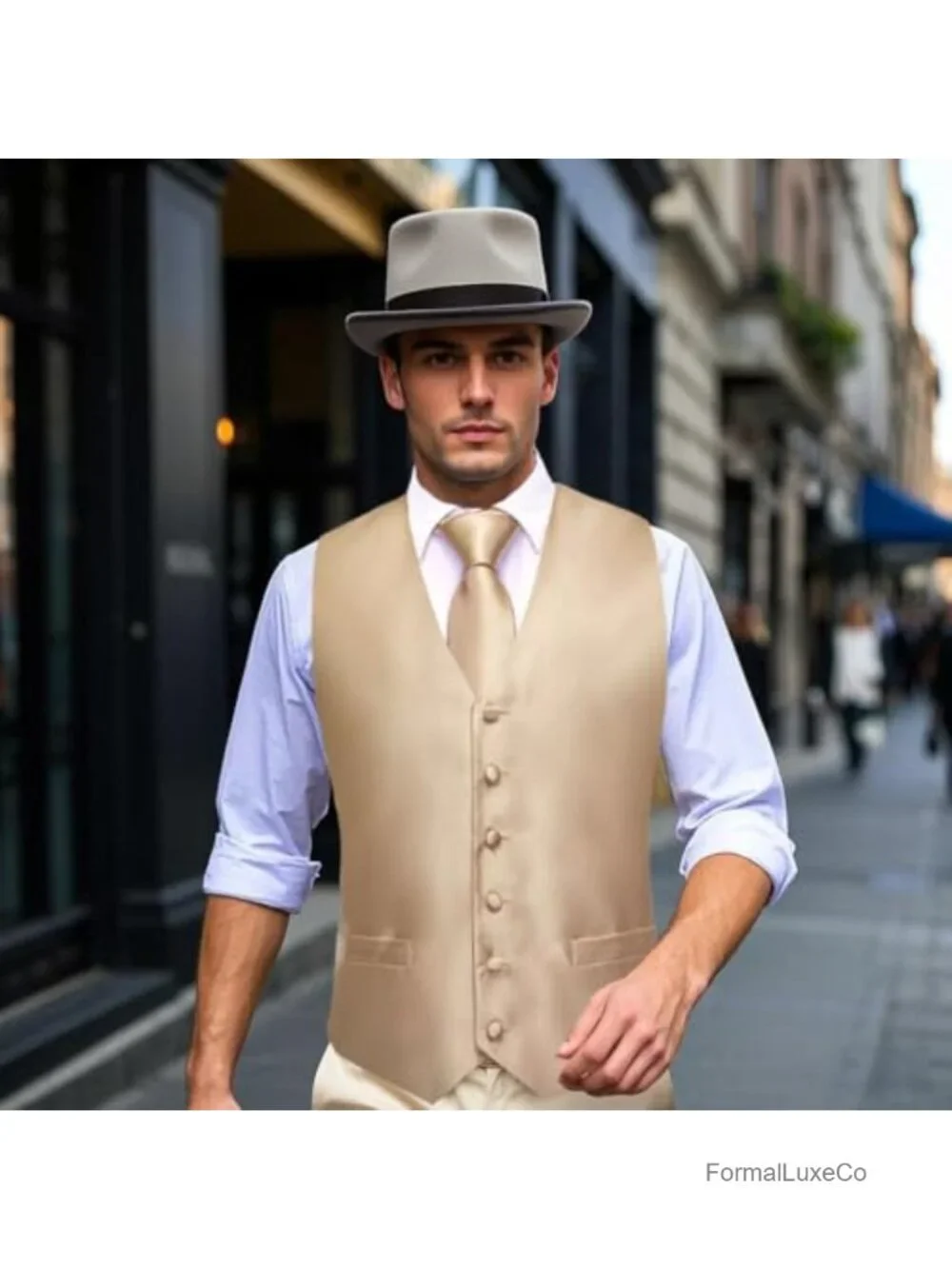 Silk & Polyester Men's Suit Vest with Tie, Pocket Square, Cufflinks, Lapel Pin